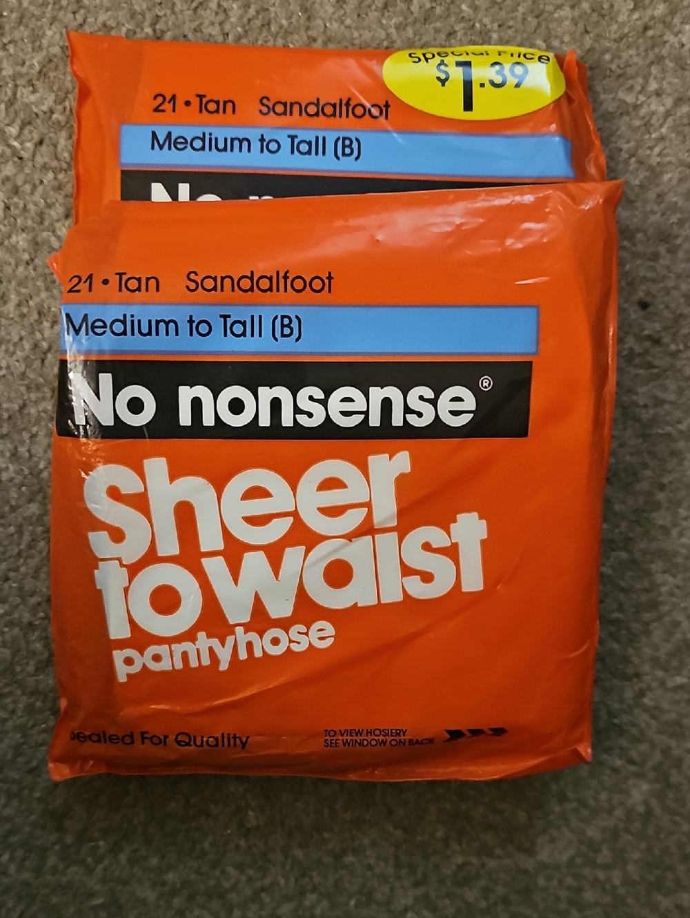 NWT Vintage No nonsense Sheer To Waist Pantyhose in Tan - Orange Packaging